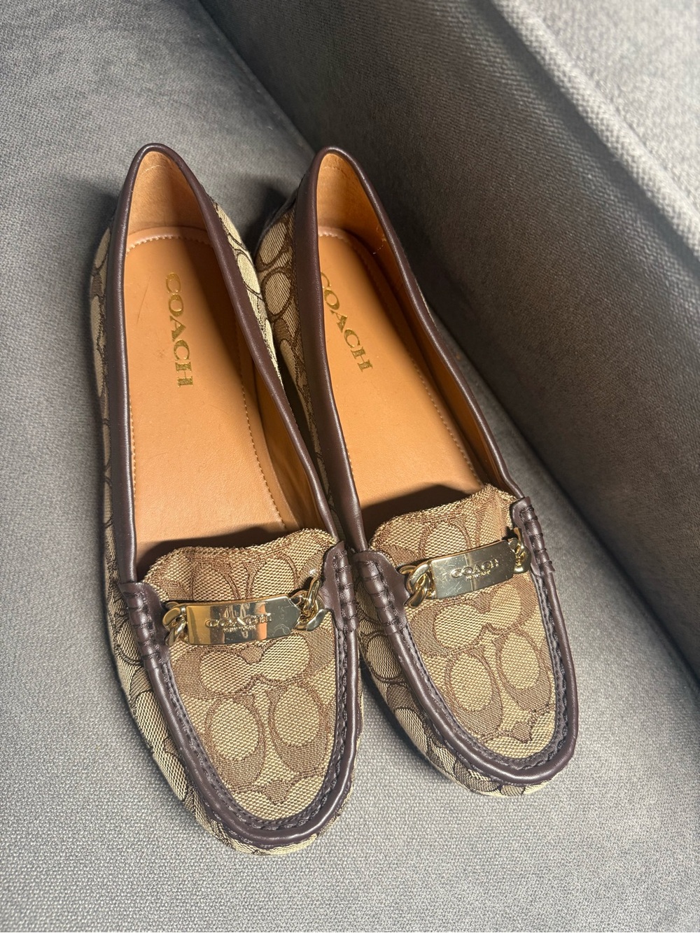 Coach Olive Signature Jacquard Horsebit Loafers Khaki Brown 9.5B